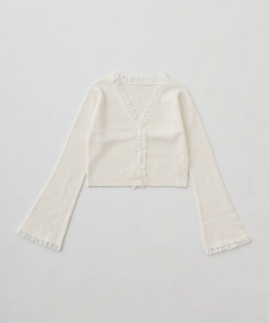 袖部蕾絲拼色 針織開衫