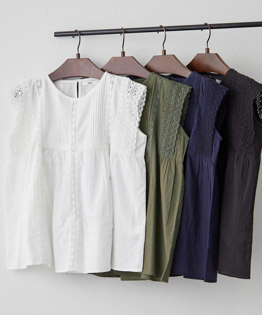 拼褶袖 蕾絲 女襯衫