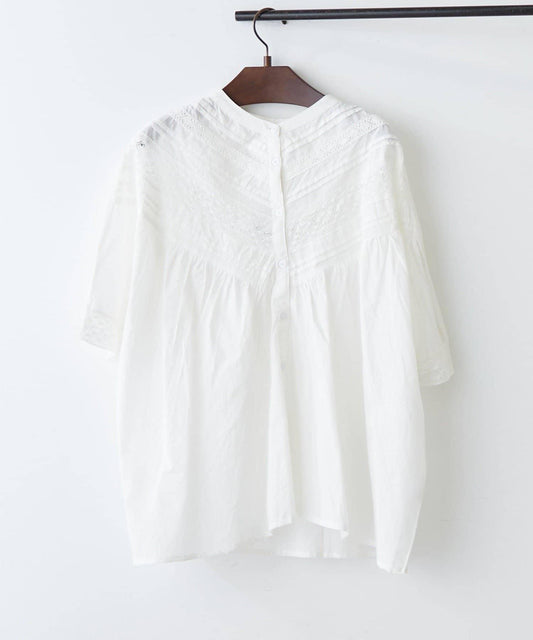 NAO India Series 細褶蕾絲前扣襯衫