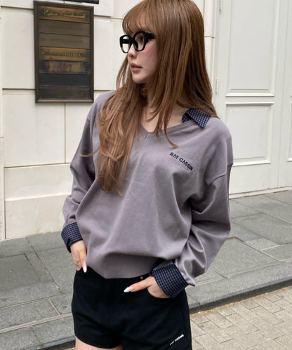 帶領 V字胸口刺繡 針織上衣