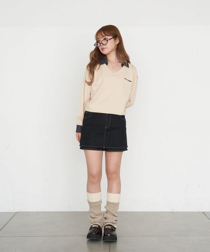 帶領 V字胸口刺繡 針織上衣