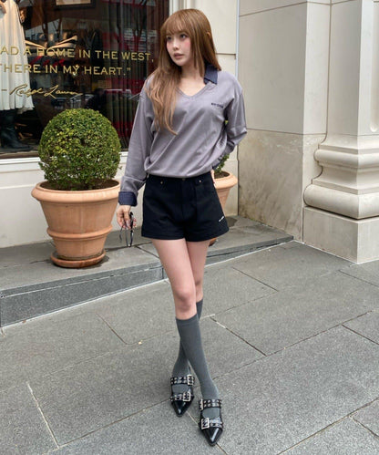 帶領 V字胸口刺繡 針織上衣