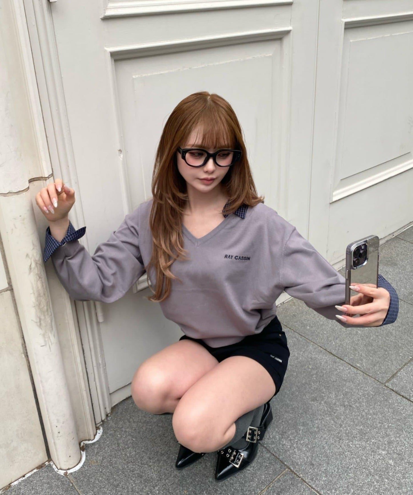 帶領 V字胸口刺繡 針織上衣