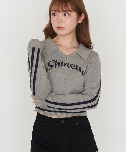 開領線條Logo針織 針織衫