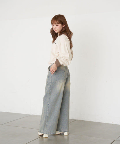 帶領 V字胸口刺繡 針織上衣