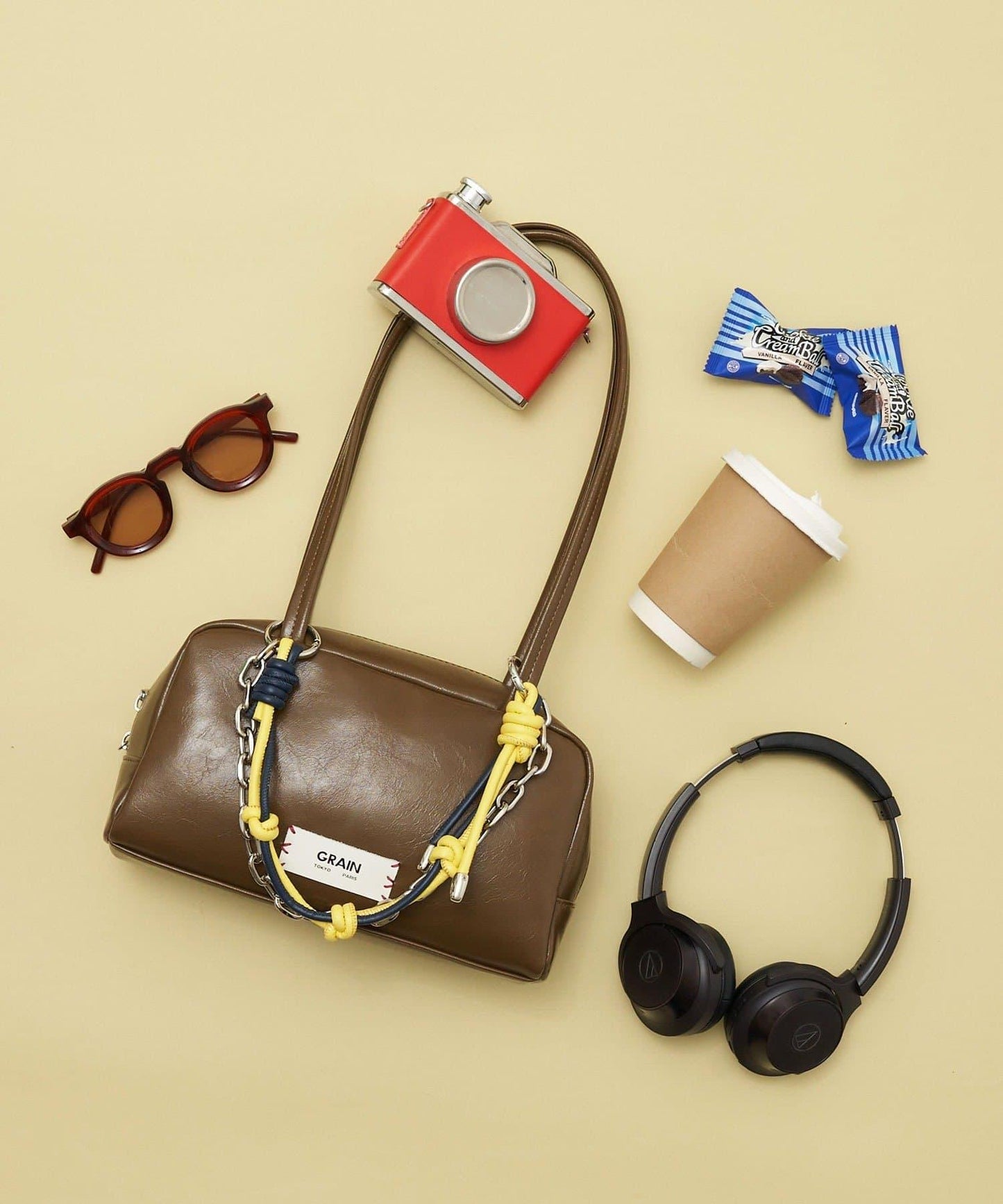 GRAIN/グレイン 配色皮革鏈條波士頓包