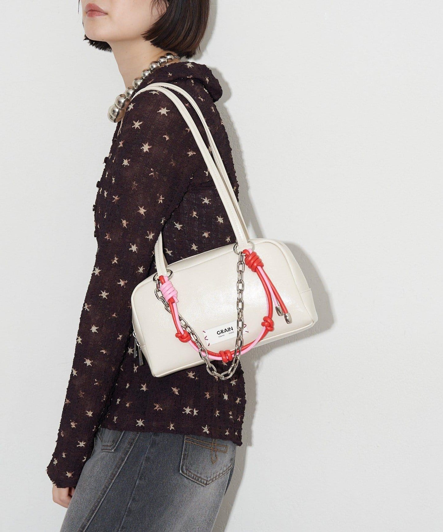GRAIN/グレイン 配色皮革鏈條波士頓包