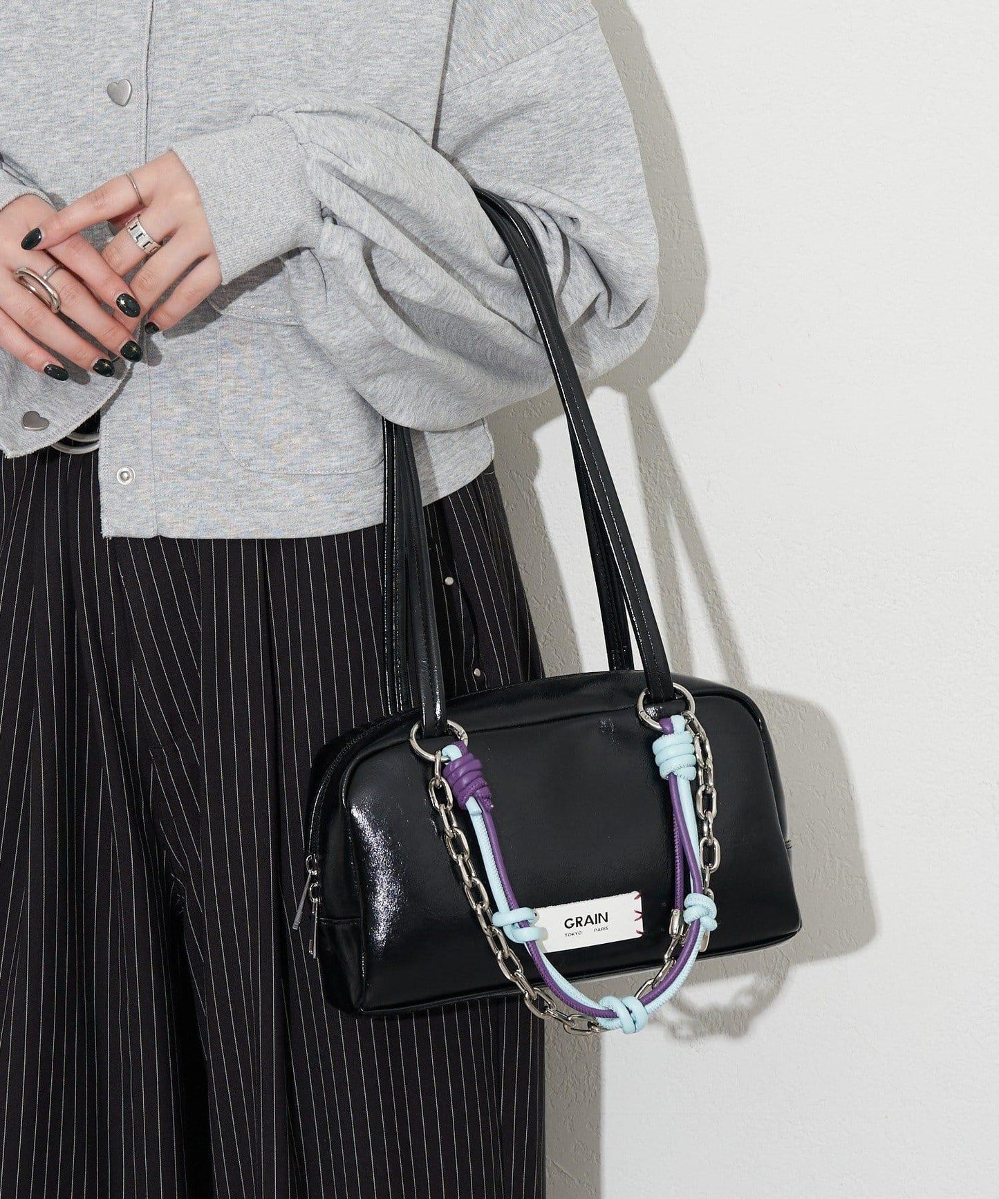 GRAIN/グレイン 配色皮革鏈條波士頓包