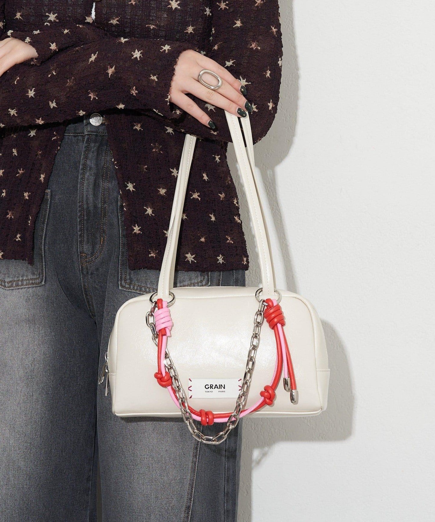 GRAIN/グレイン 配色皮革鏈條波士頓包