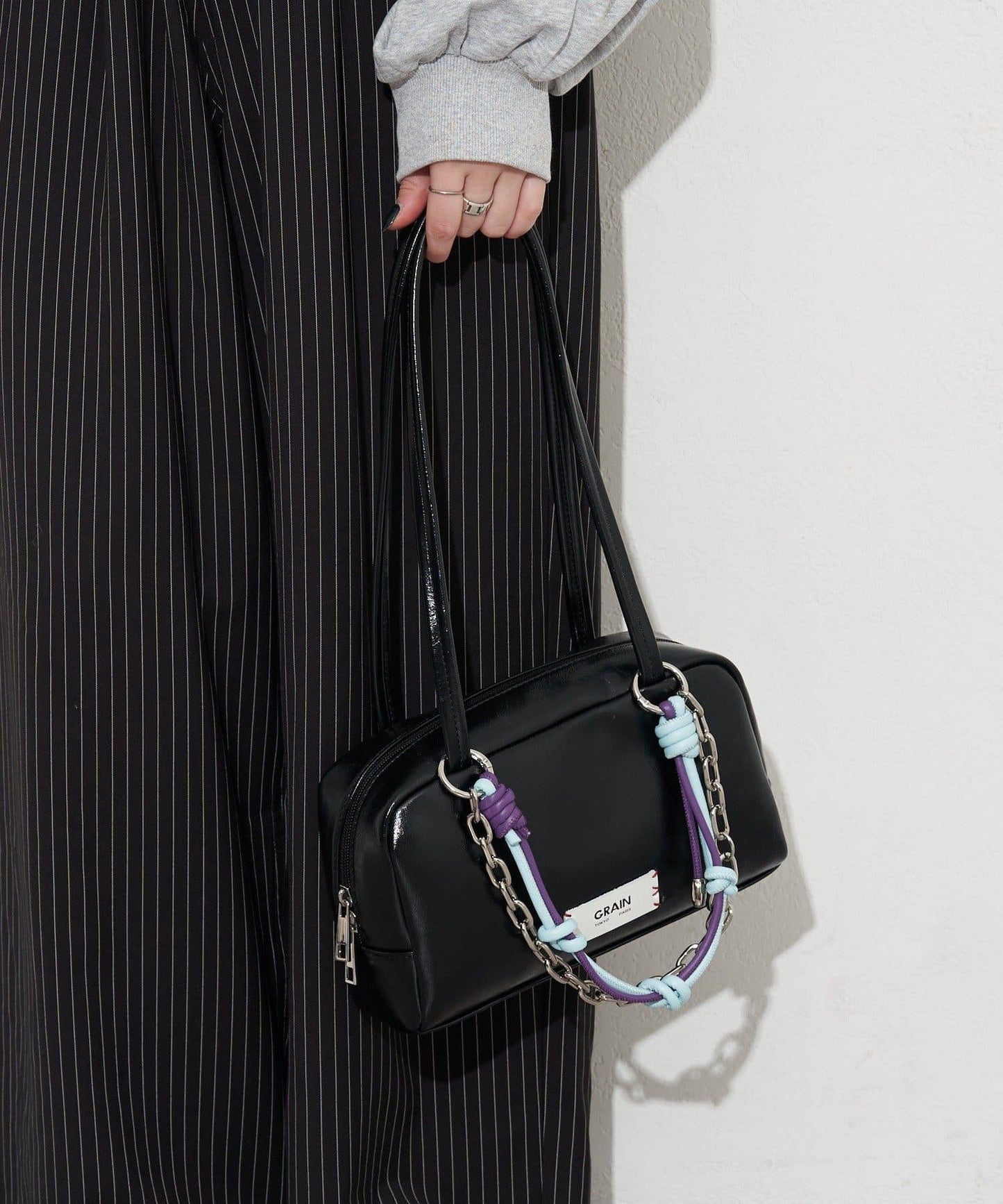 GRAIN/グレイン 配色皮革鏈條波士頓包