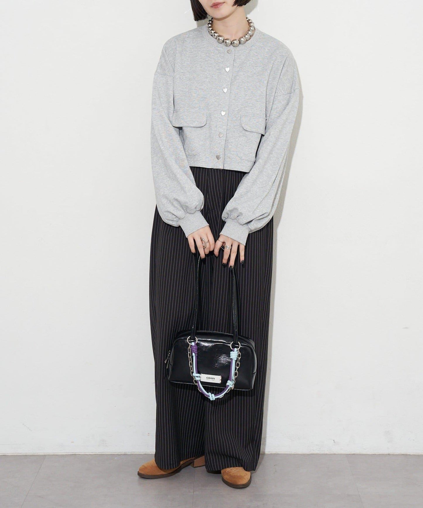 GRAIN/グレイン 配色皮革鏈條波士頓包