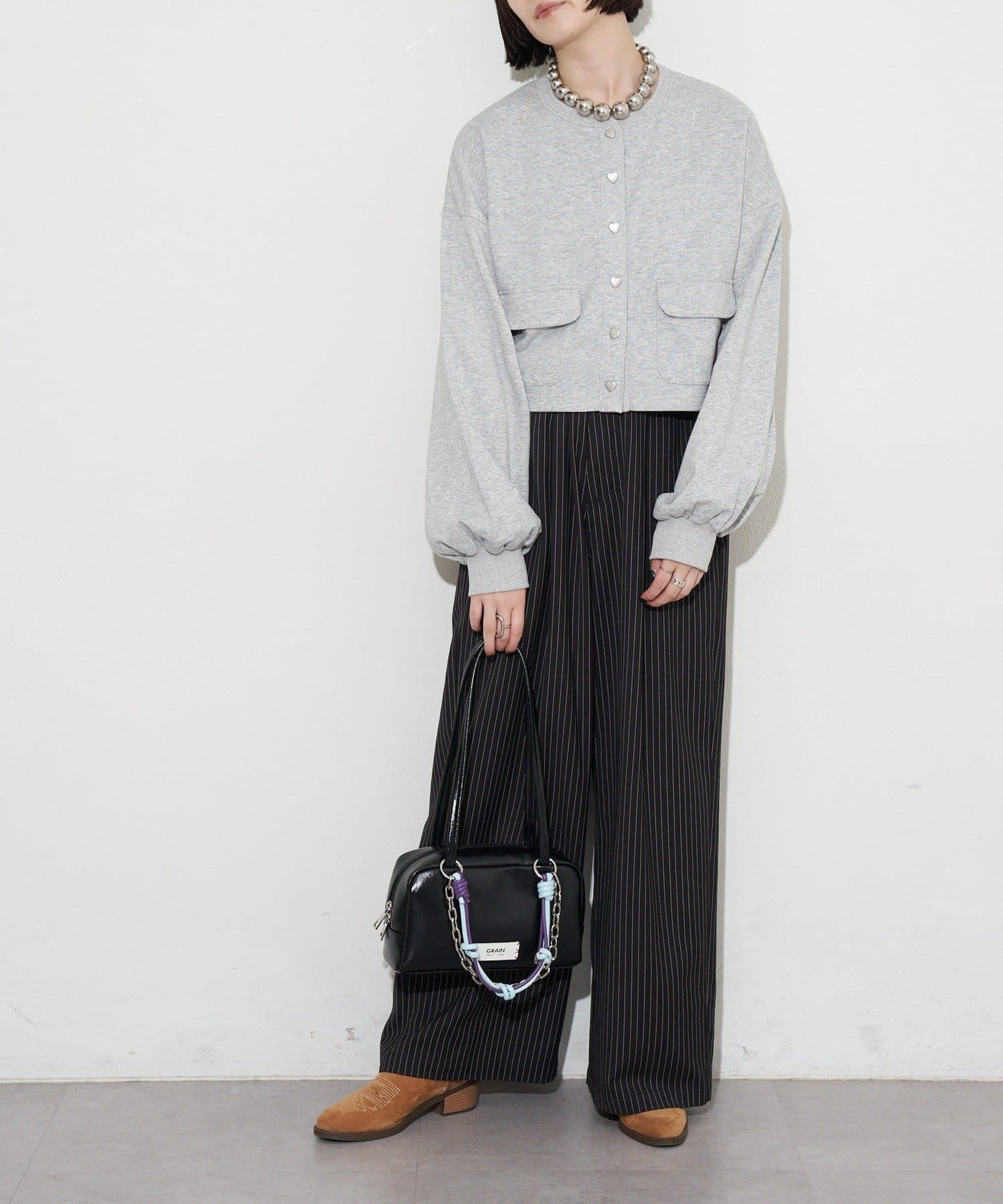 GRAIN/グレイン 配色皮革鏈條波士頓包