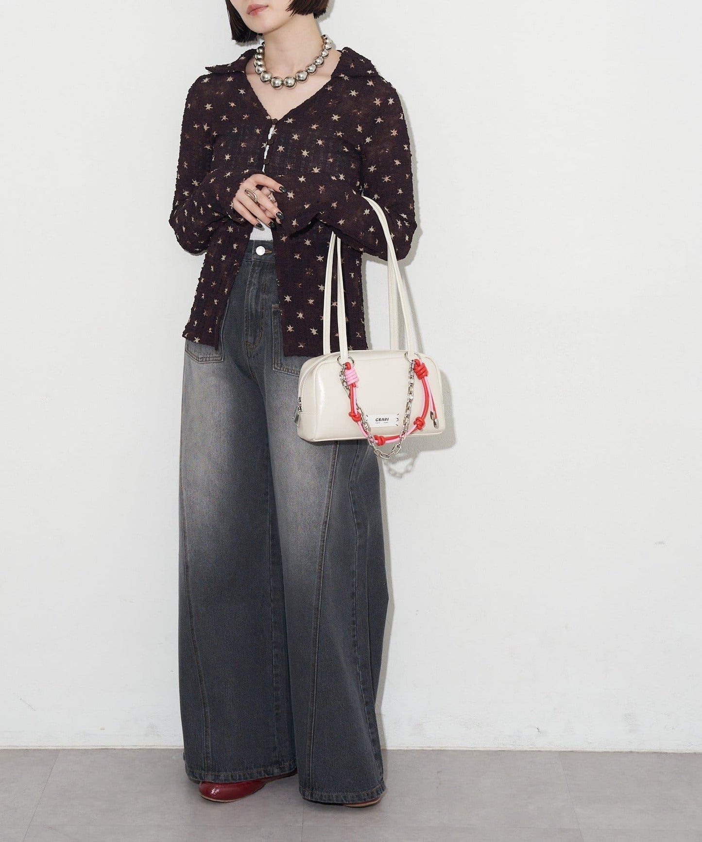 GRAIN/グレイン 配色皮革鏈條波士頓包