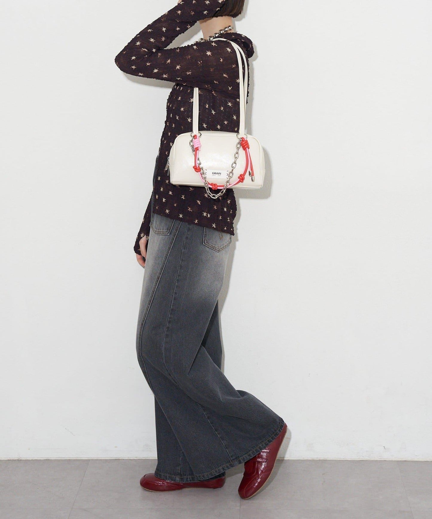 GRAIN/グレイン 配色皮革鏈條波士頓包