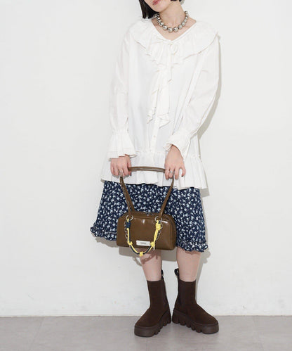 GRAIN/グレイン 配色皮革鏈條波士頓包