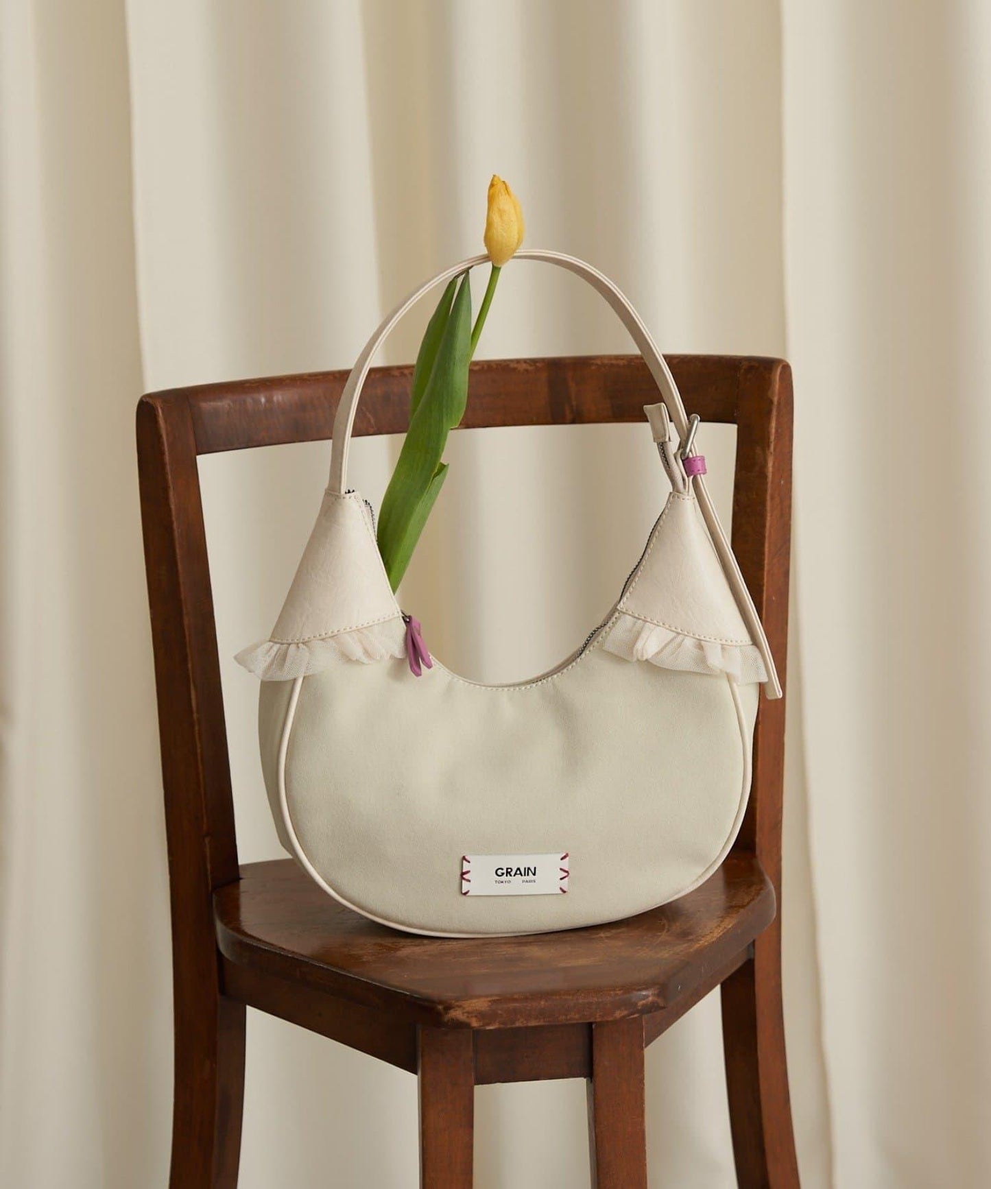 GRAIN/グレイン 麂皮拼接網紗手提包