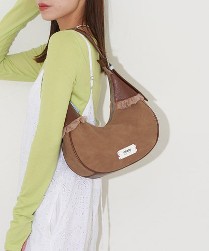 GRAIN/グレイン 麂皮拼接網紗手提包