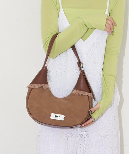 GRAIN/グレイン 麂皮拼接網紗手提包