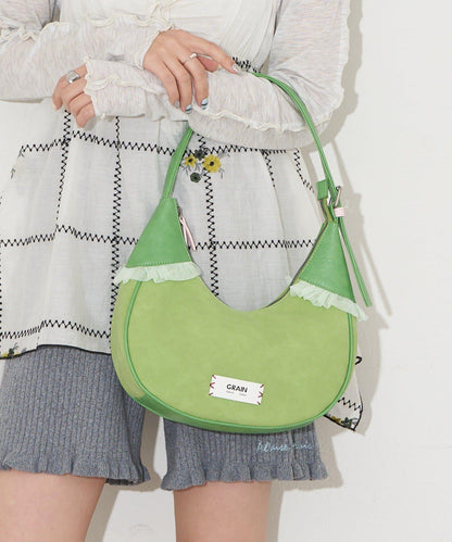 GRAIN/グレイン 麂皮拼接網紗手提包