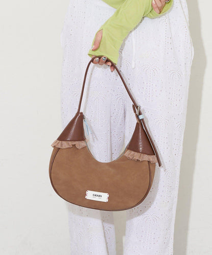 GRAIN/グレイン 麂皮拼接網紗手提包