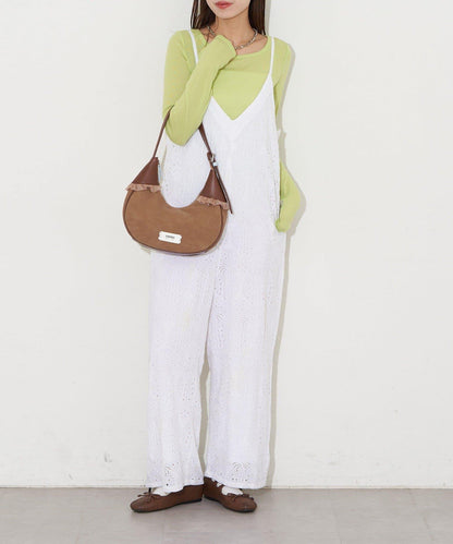 GRAIN/グレイン 麂皮拼接網紗手提包