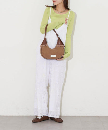 GRAIN/グレイン 麂皮拼接網紗手提包