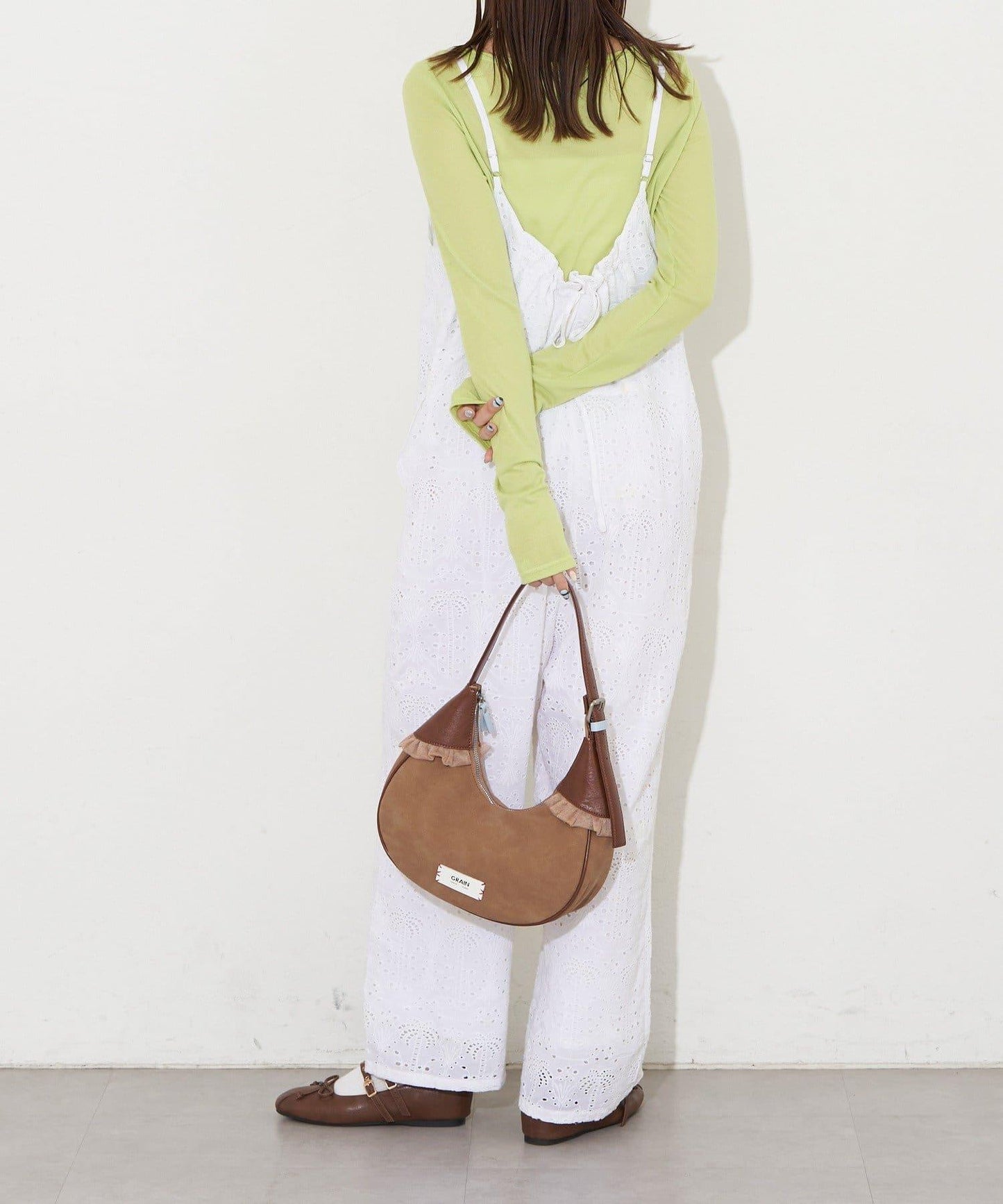 GRAIN/グレイン 麂皮拼接網紗手提包