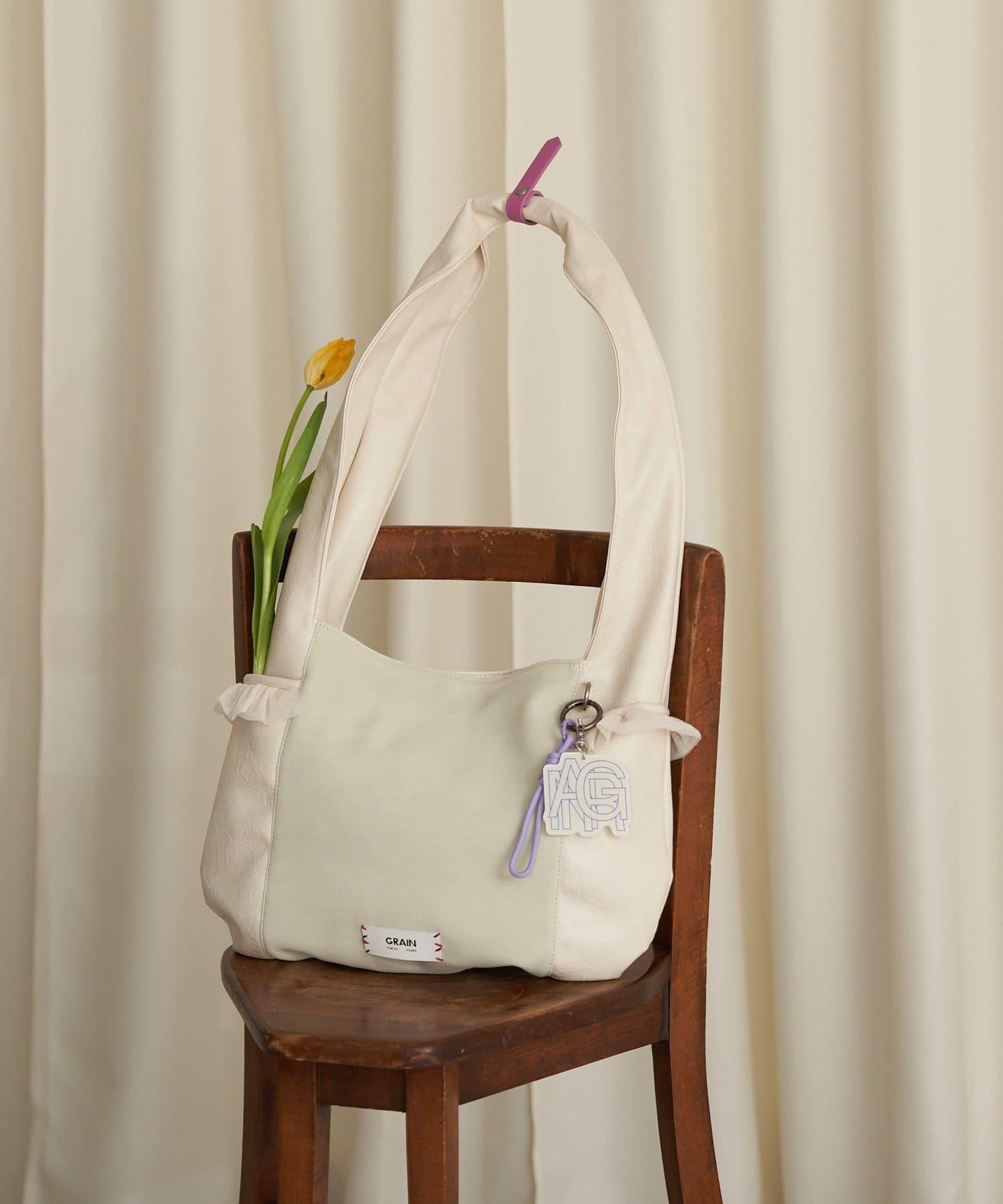 GRAIN/グレイン 麂皮拼接網紗托特包