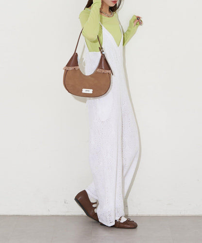 GRAIN/グレイン 麂皮拼接網紗手提包