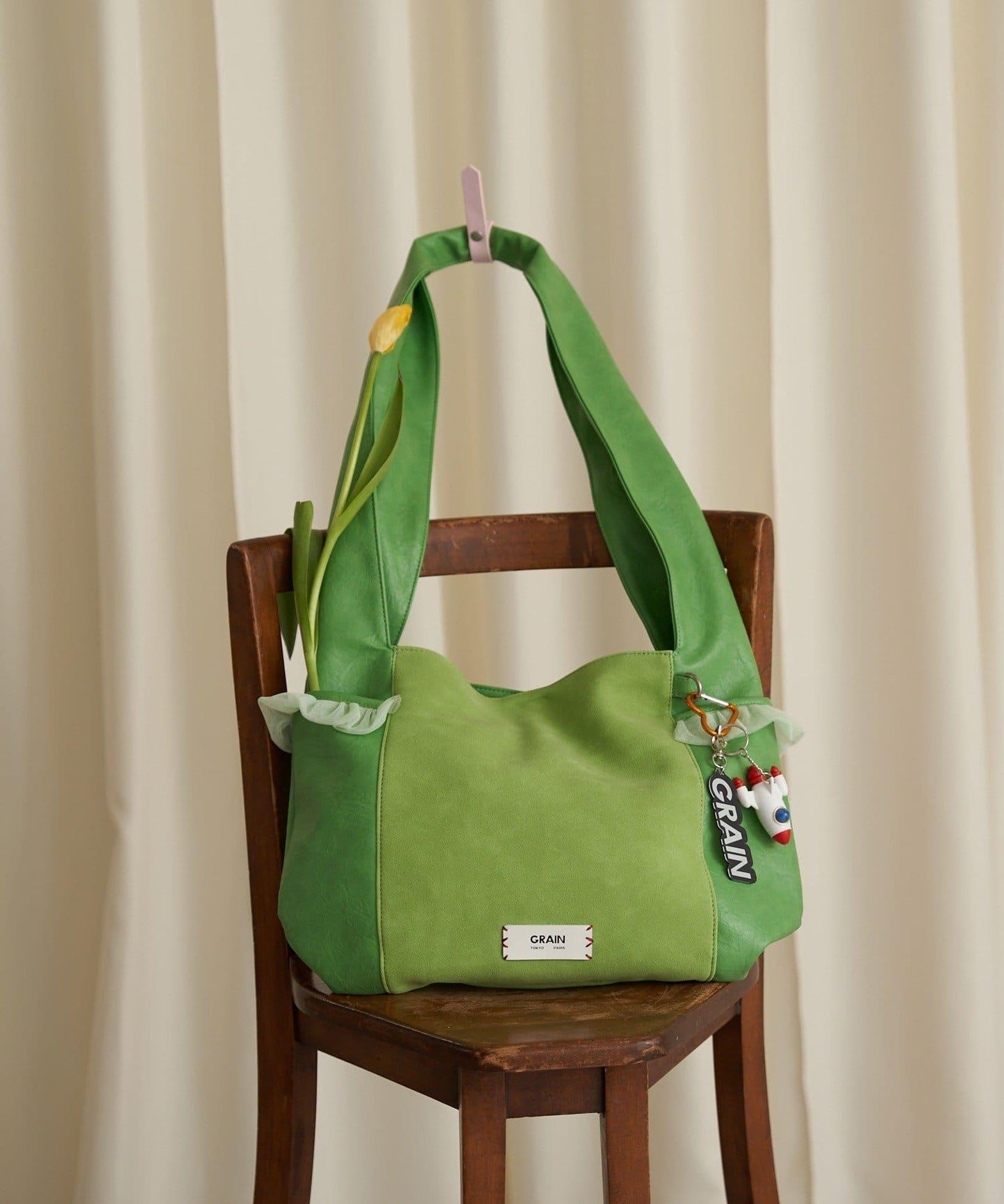 GRAIN/グレイン 麂皮拼接網紗托特包