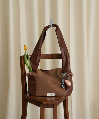 GRAIN/グレイン 麂皮拼接網紗托特包