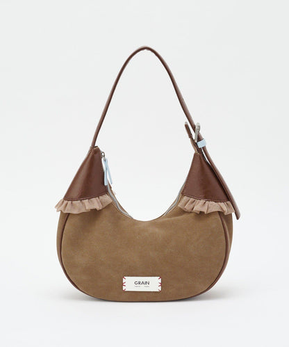 GRAIN/グレイン 麂皮拼接網紗手提包