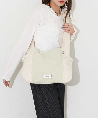 GRAIN/グレイン 麂皮拼接網紗托特包