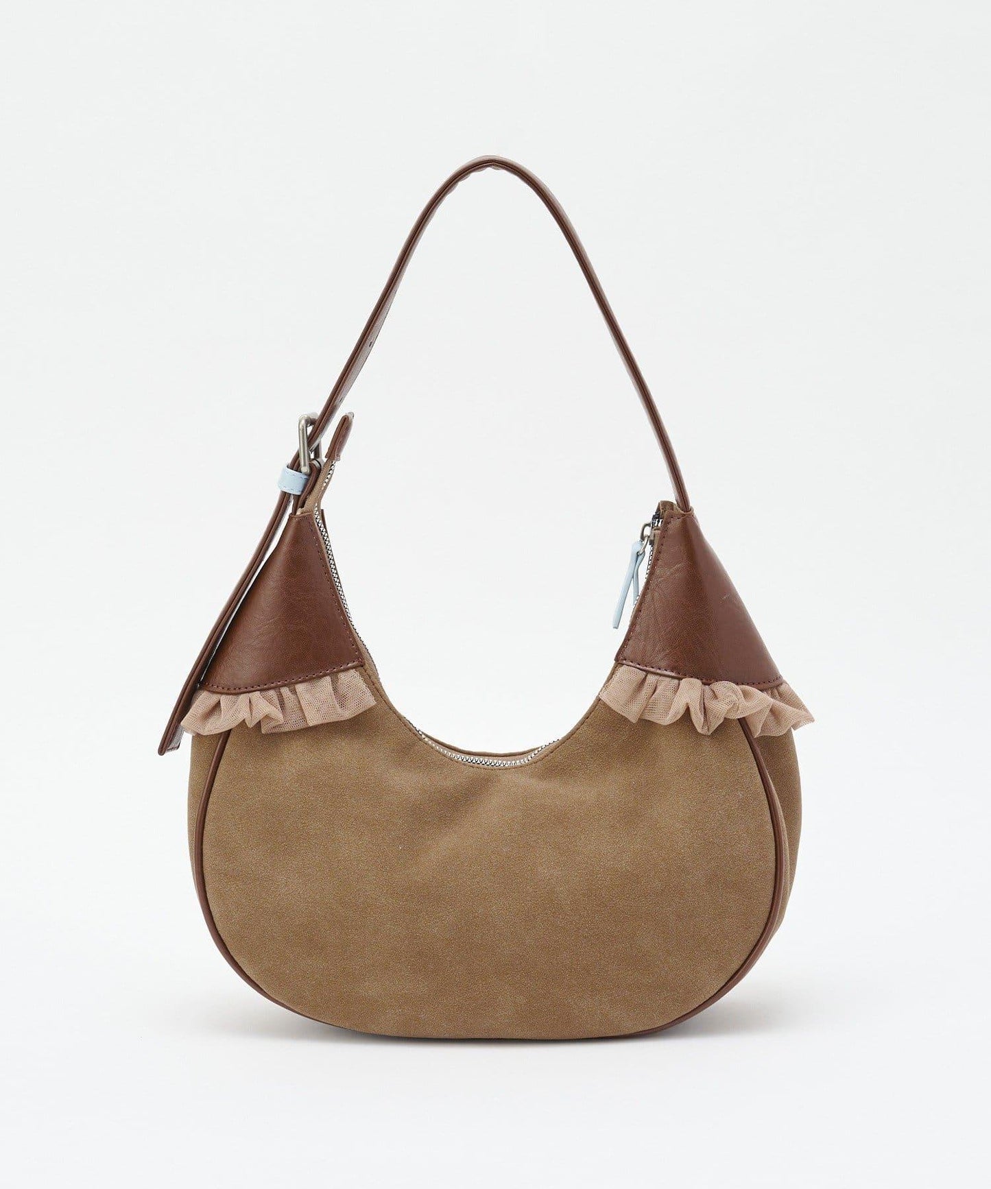 GRAIN/グレイン 麂皮拼接網紗手提包