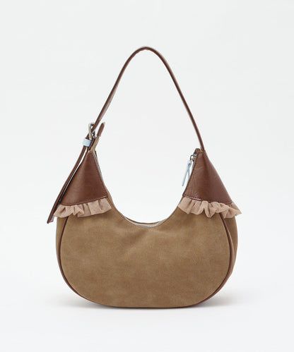 GRAIN/グレイン 麂皮拼接網紗手提包