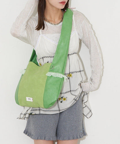 GRAIN/グレイン 麂皮拼接網紗托特包