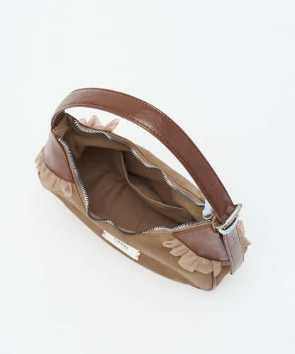 GRAIN/グレイン 麂皮拼接網紗手提包