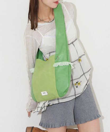 GRAIN/グレイン 麂皮拼接網紗托特包