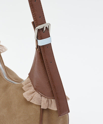 GRAIN/グレイン 麂皮拼接網紗手提包