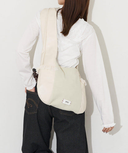 GRAIN/グレイン 麂皮拼接網紗托特包