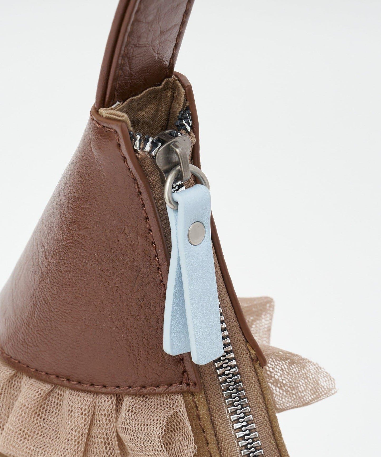 GRAIN/グレイン 麂皮拼接網紗手提包