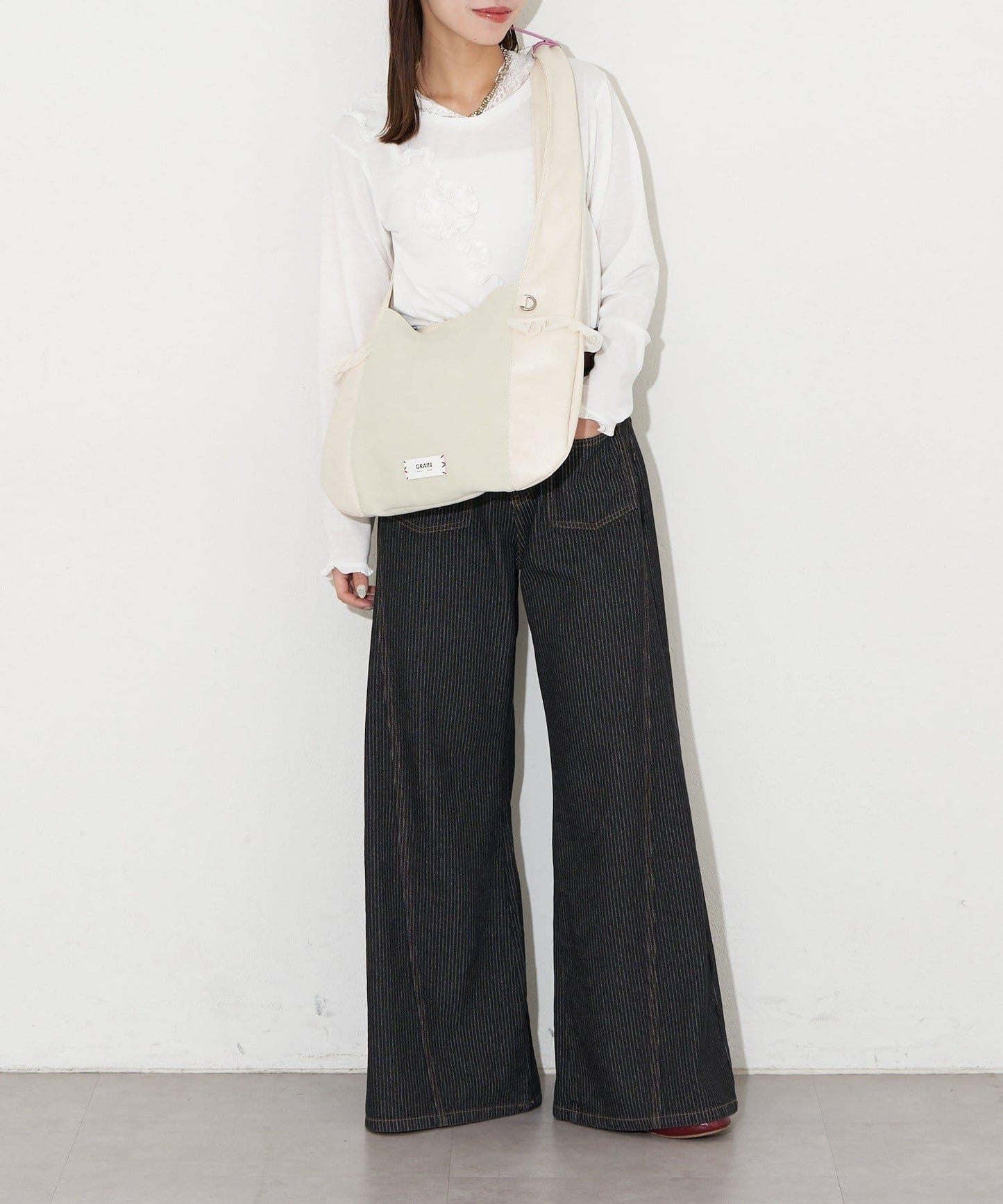 GRAIN/グレイン 麂皮拼接網紗托特包