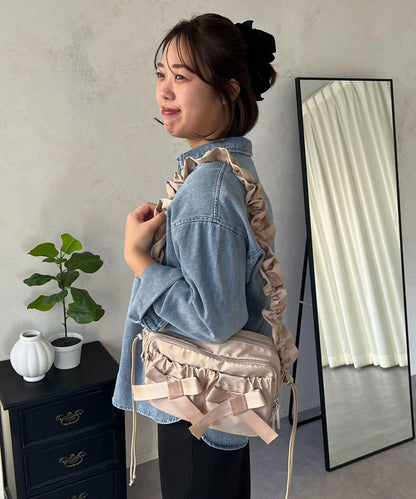 SAPON 防潑水 蝴蝶結抽褶 單肩包