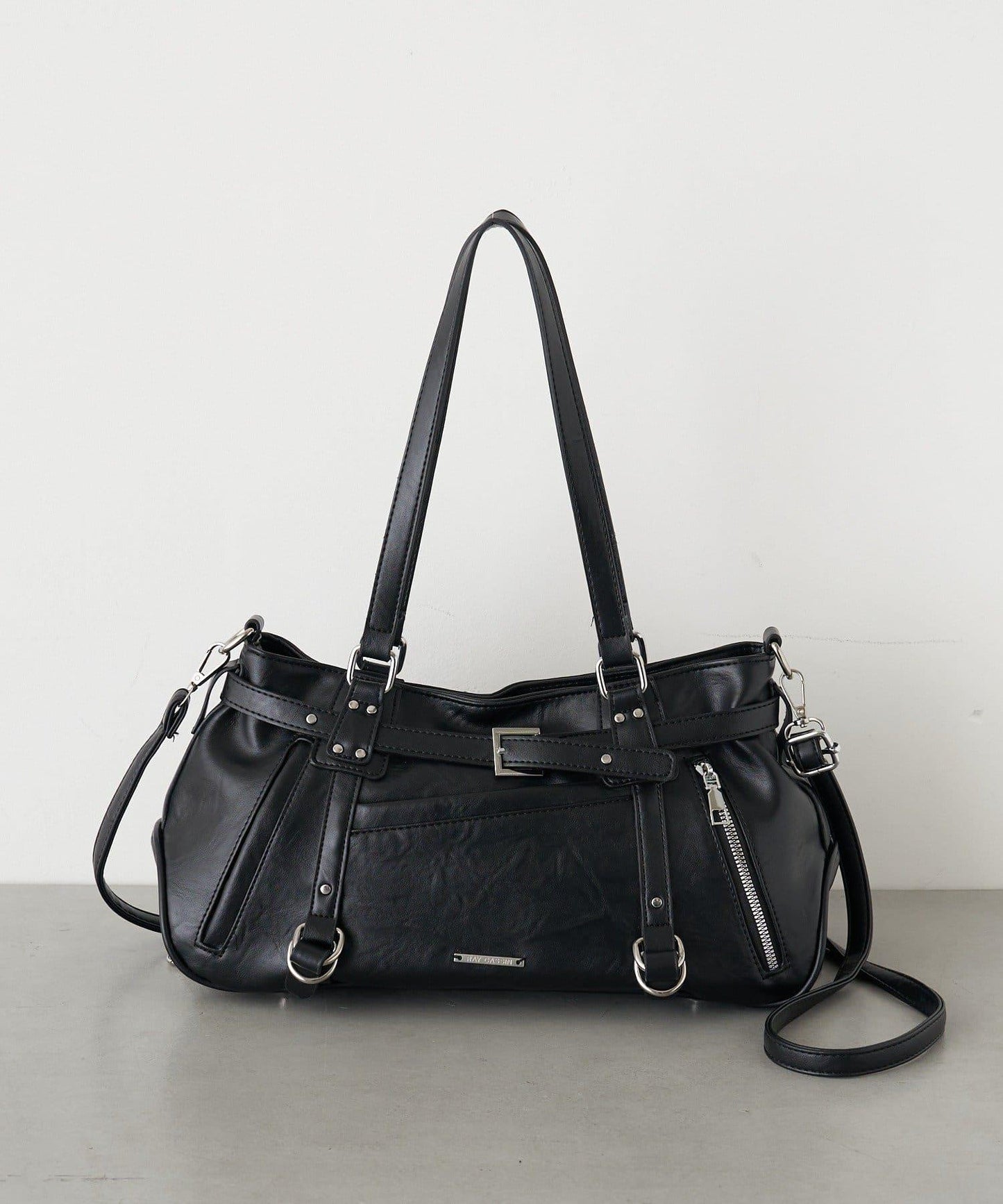 帶裝飾帶拉鍊口袋單肩包