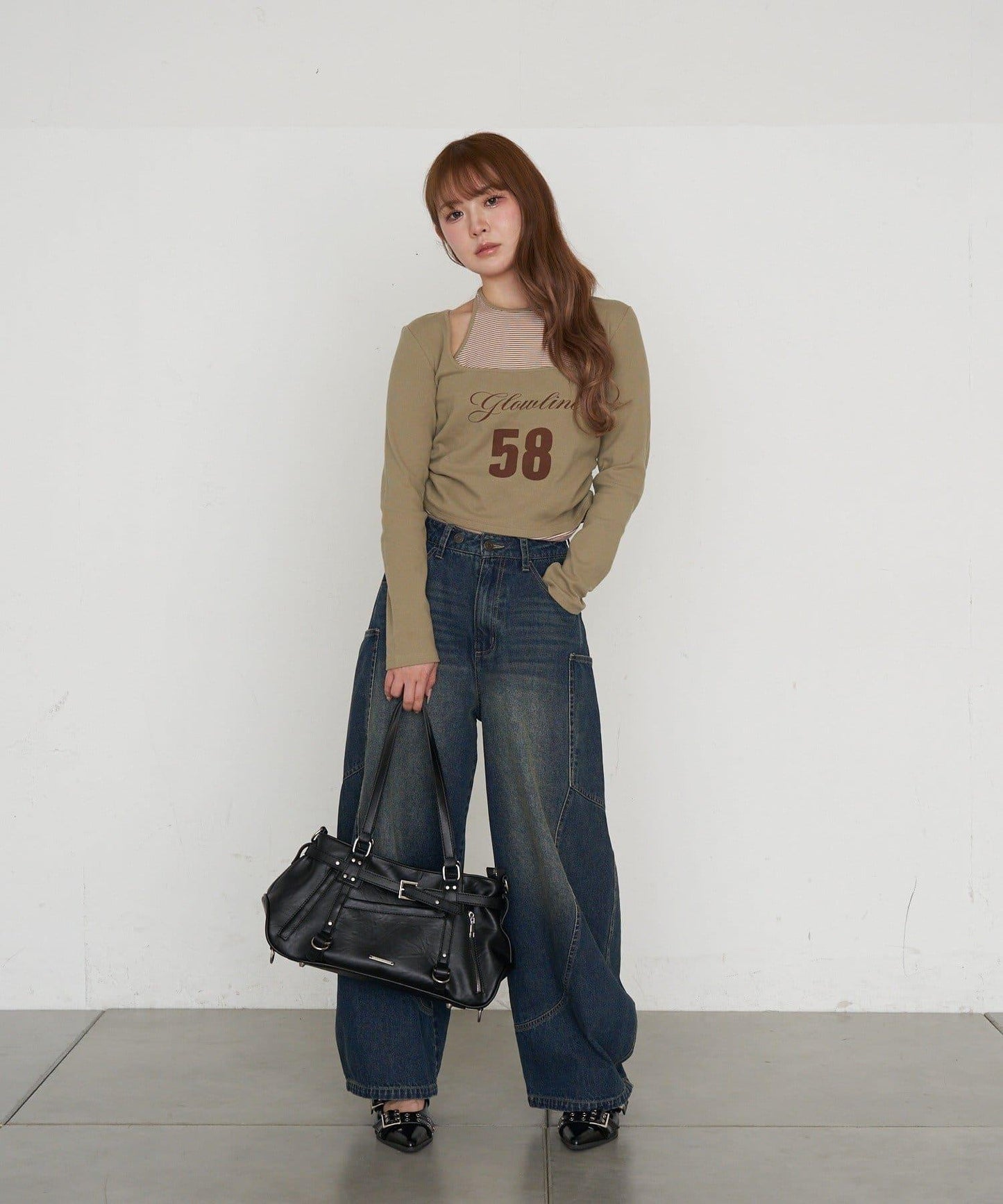 帶裝飾帶拉鍊口袋單肩包