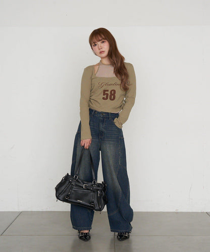 帶裝飾帶拉鍊口袋單肩包