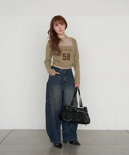 帶裝飾帶拉鍊口袋單肩包