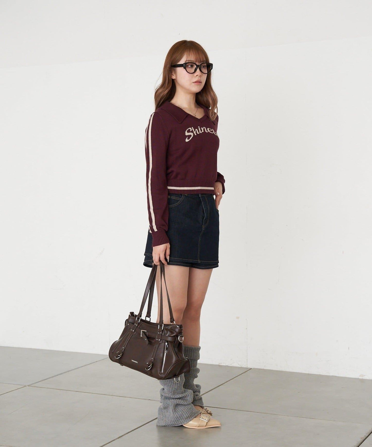 帶裝飾帶拉鍊口袋單肩包