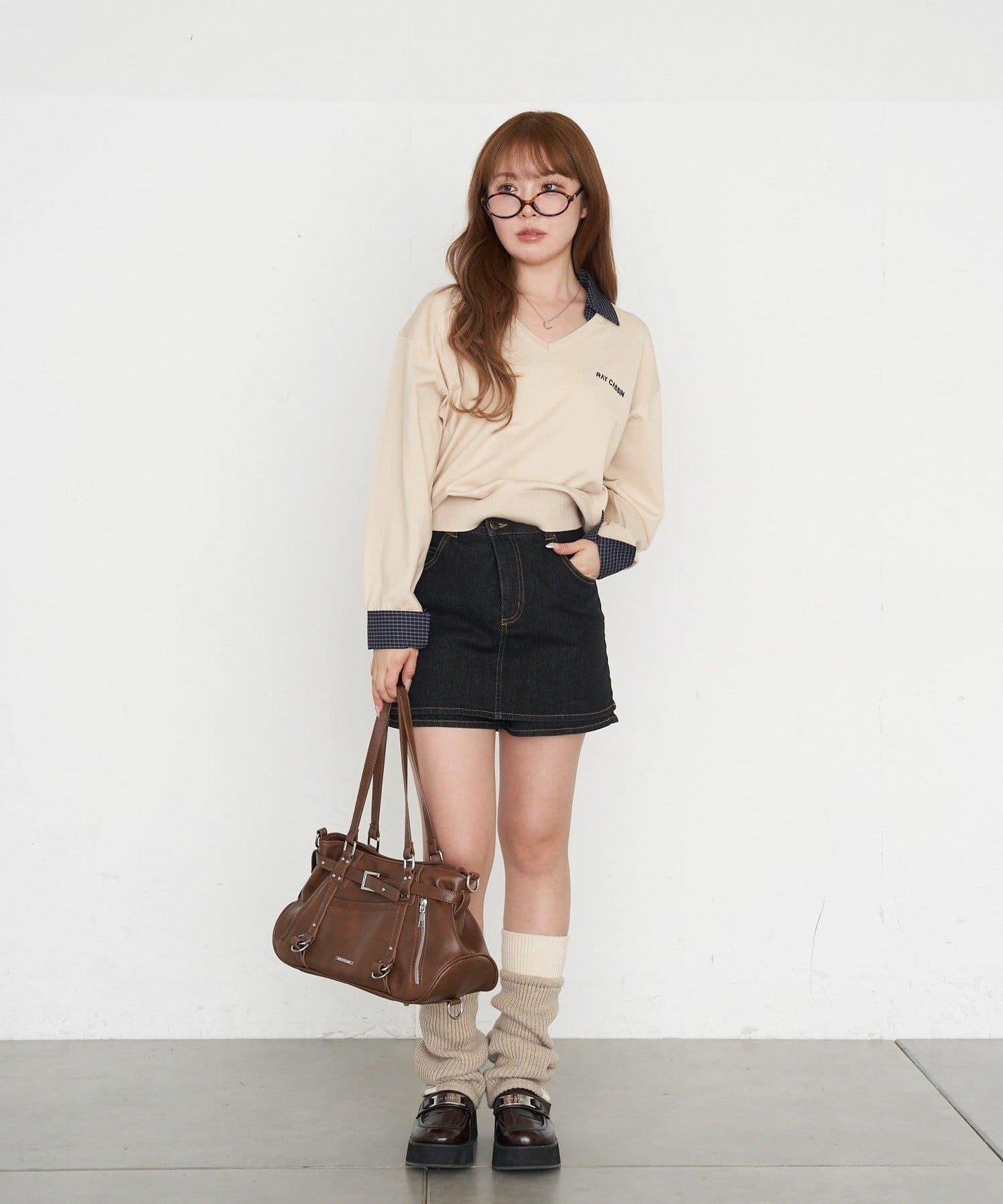 帶裝飾帶拉鍊口袋單肩包