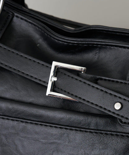 帶裝飾帶拉鍊口袋單肩包